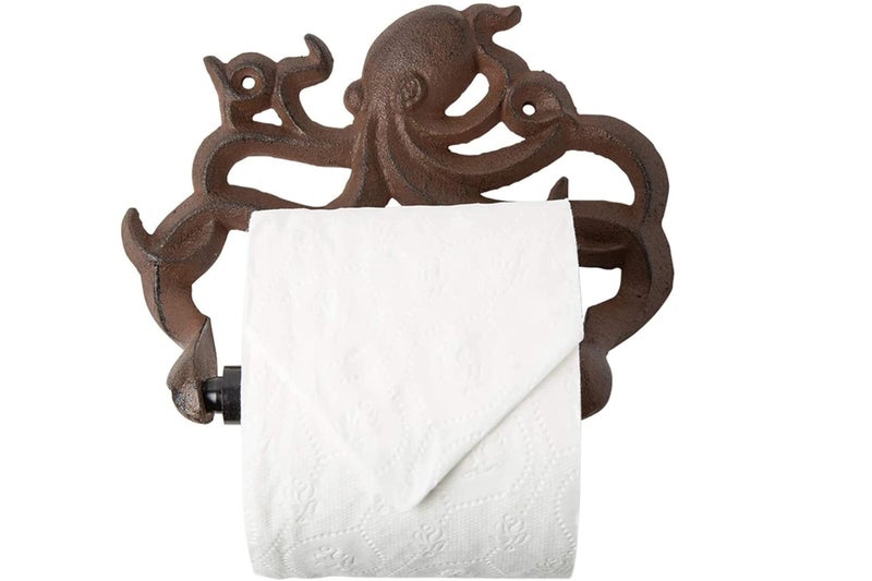 Comfify Decorative Cast Iron Octopus Toilet Paper Holder â€“ Wall Mounted Nautical Bathroom Decor â€“ Kraken Design â€“ Easy to Install with Screws & Anchors â€“ Rust Brown - Image 1